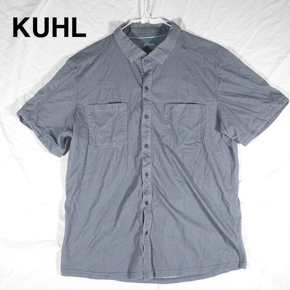 Kuhl Button Up Short Sleeve Shirt Herringbone Pattern Grey Mens Medium